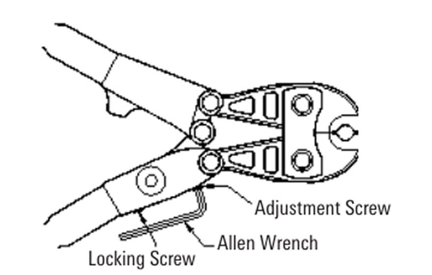 Diagram of a Nicopress hand tool showing adjustment screw